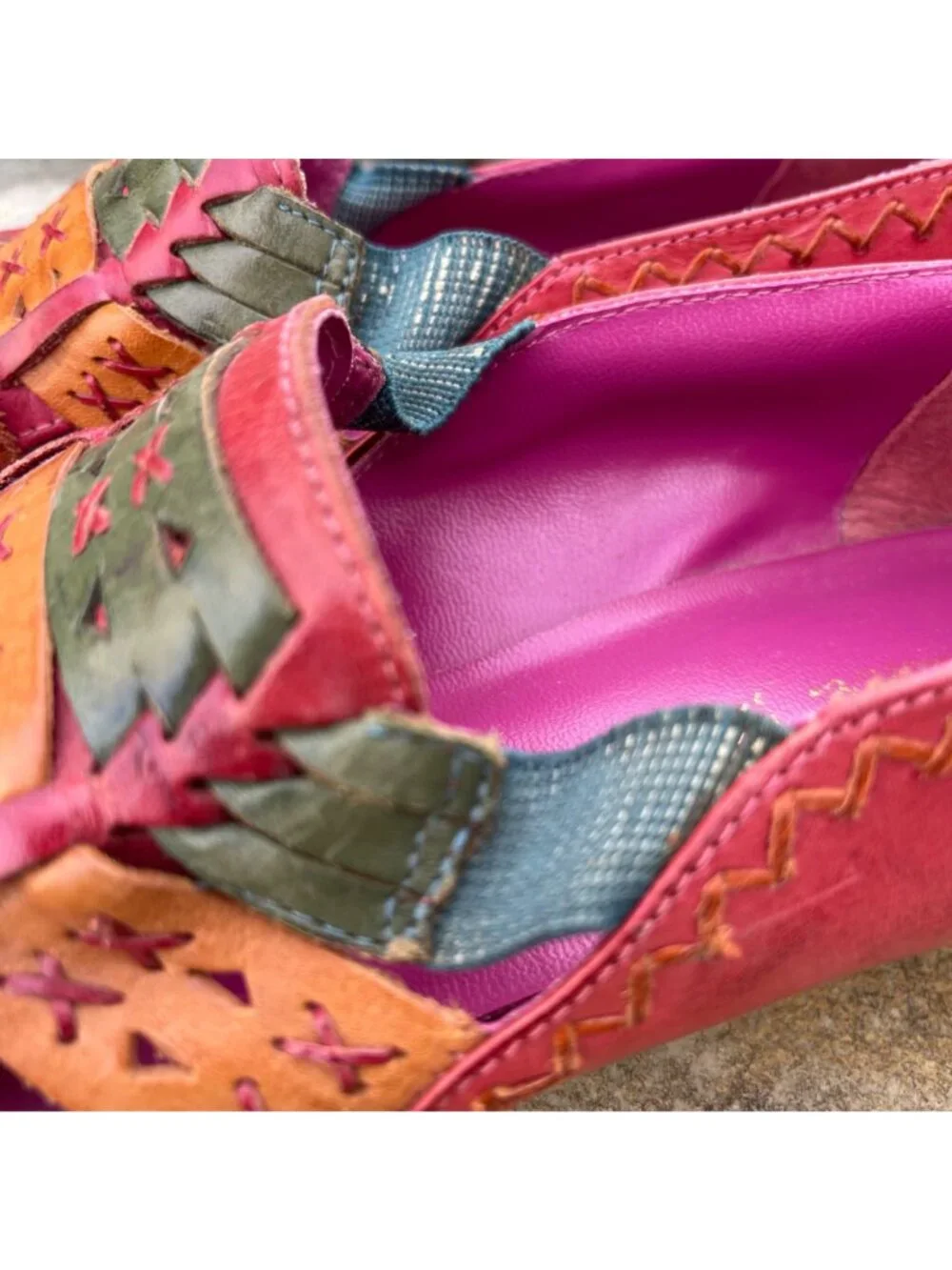 Vintage Mister Shoes Womens Boho Woven Leather Shoes Size 7 Rainbow Indie